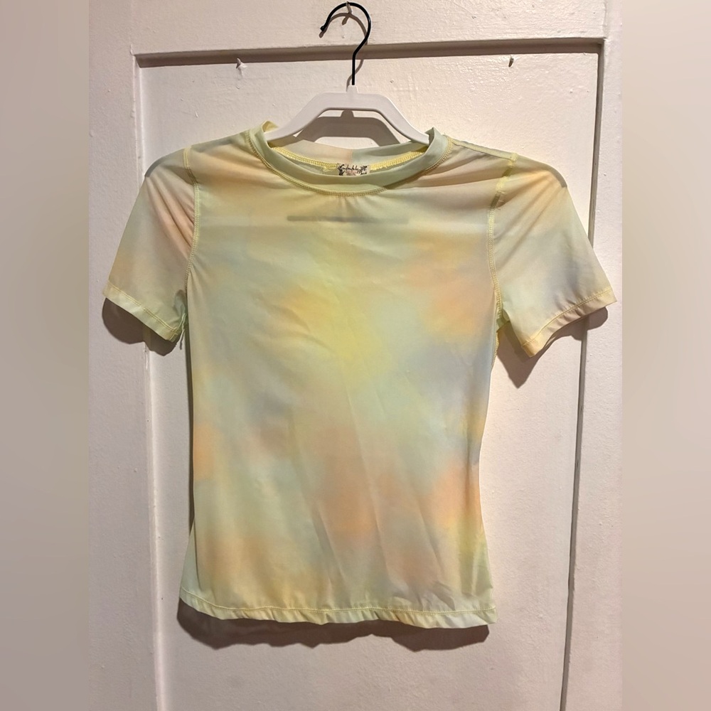 Free People Mesh Tie Dye Short Sleeve Top